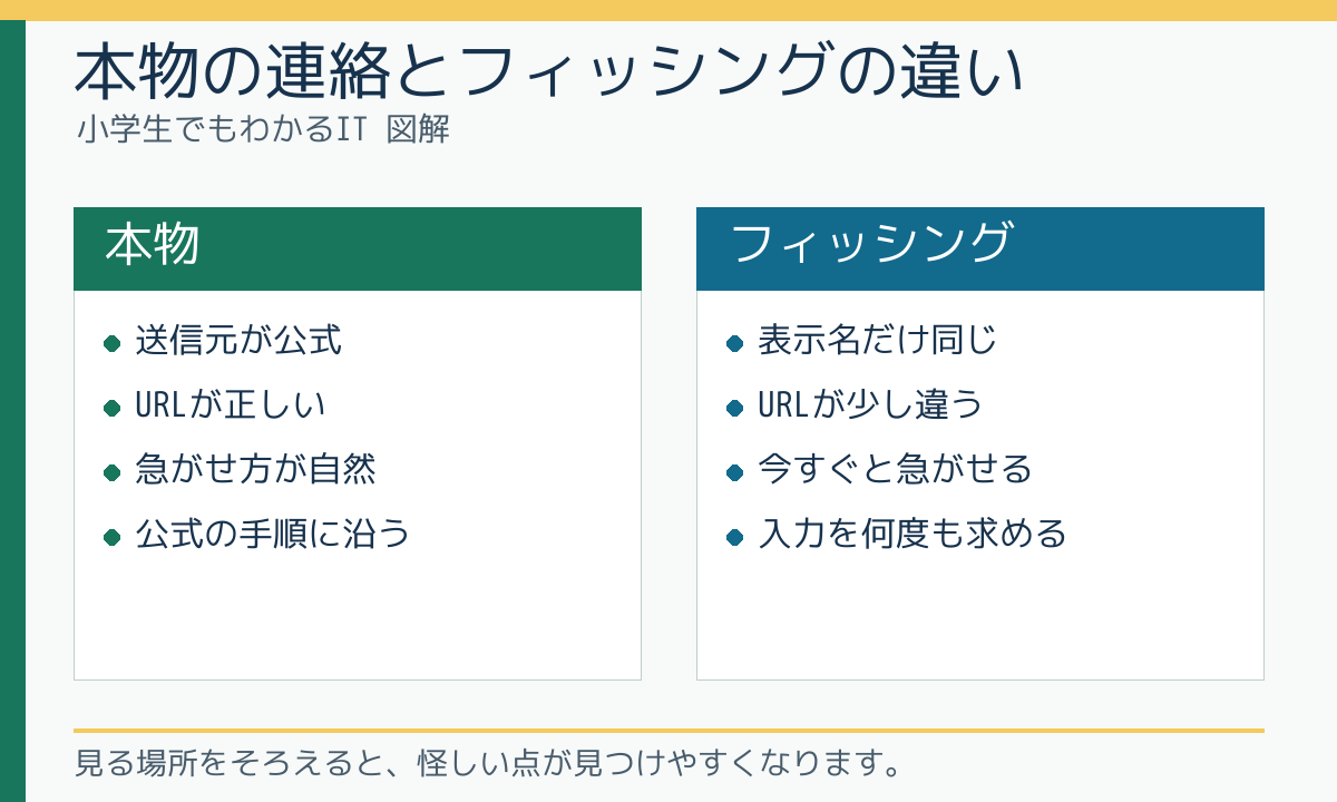 本物の連絡とフィッシングの違い