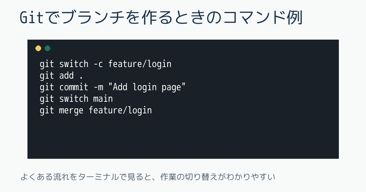 Gitでブランチを作るときのコマンド例