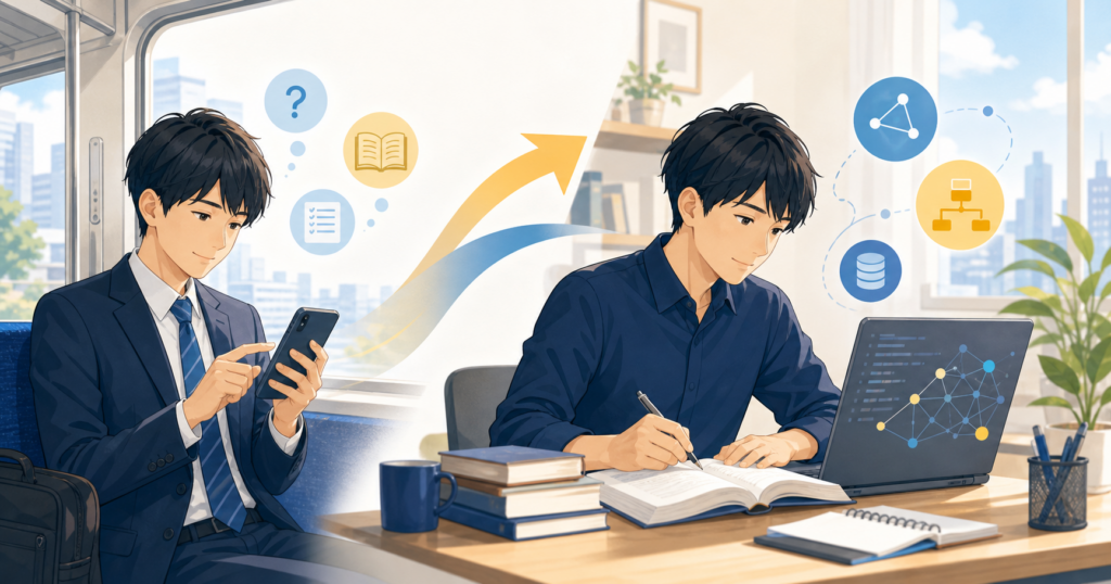 通勤中と休日に基本情報技術者試験を勉強するIT未経験の会社員